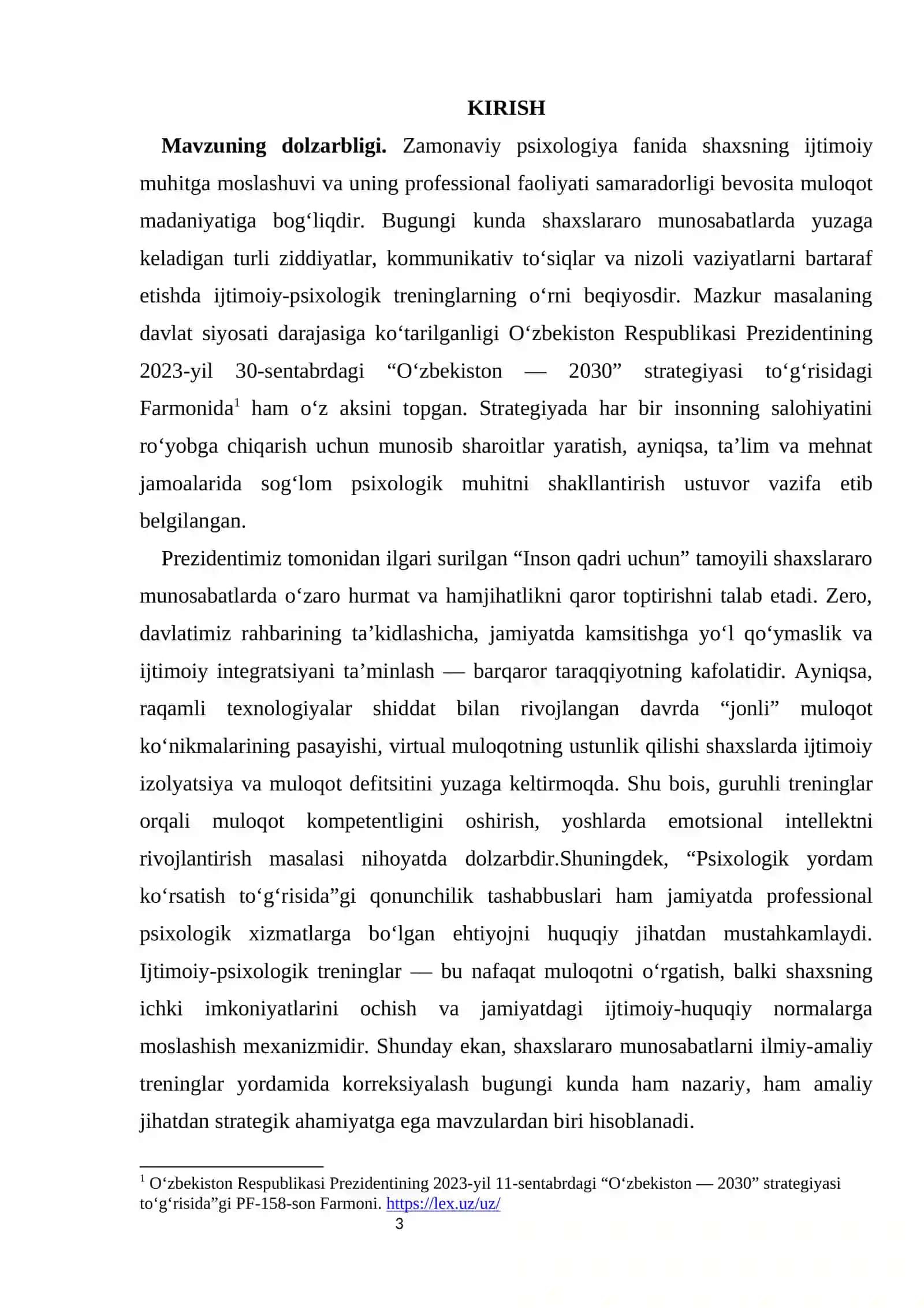 SHAXSLARARO MUNOSABATLARDA IJTIMOIY-PSIXOLOGIK TRENINGLAR KURS ISHI 3