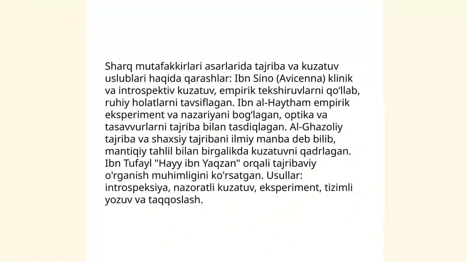 Sharq mutafakkirlari va O'zbek olimlari asarlarida eksperimental psixologiyaga oid qarashlari 3