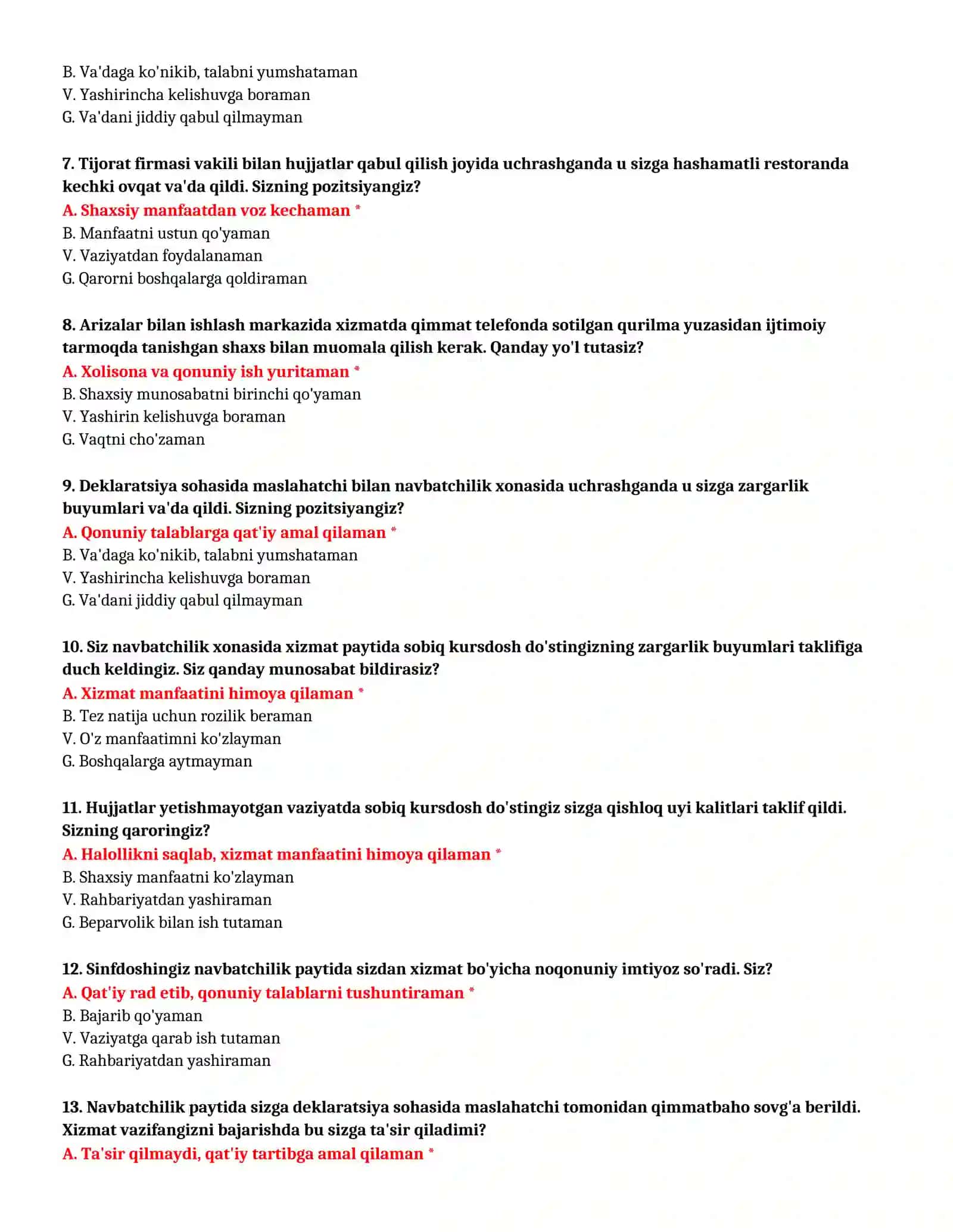 BOJXONA AKADEMIYASI - SUHBAT TESTLARI (№ 43) 3