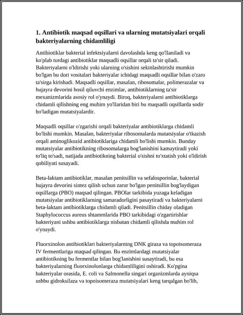 KIMYOTERAPEVTIK PREPARATLAR VA ANTIBIOTIKLARGA BAKTERIYALARNING CHIDAMLI SHTAMMLARINING SHAKLLANISH MEXANIZMI 3