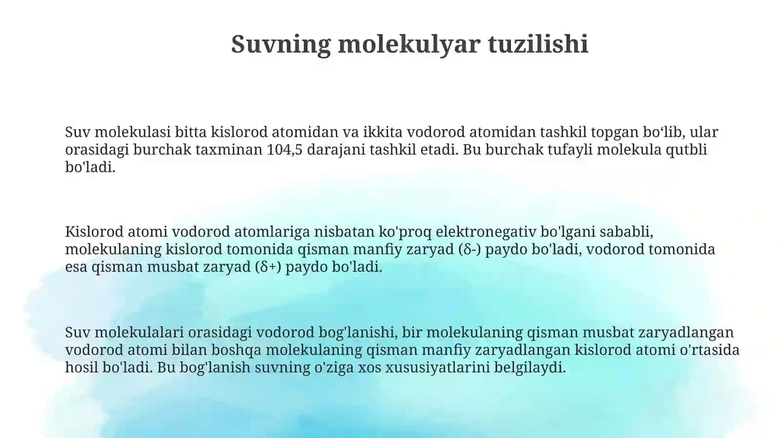 Suvning xossalari 3