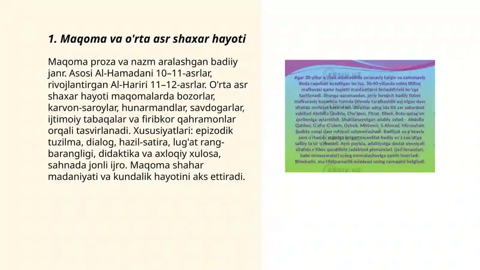 O'rta asr shaxar adabiyotida janrlar 3