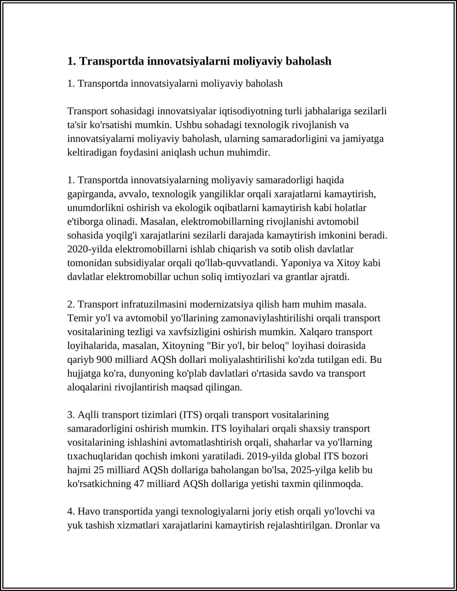 TRANSPORTDA INNOVATSIYA VA INVESTITSIYALARNI IQTISODIY BAHOLASH 3