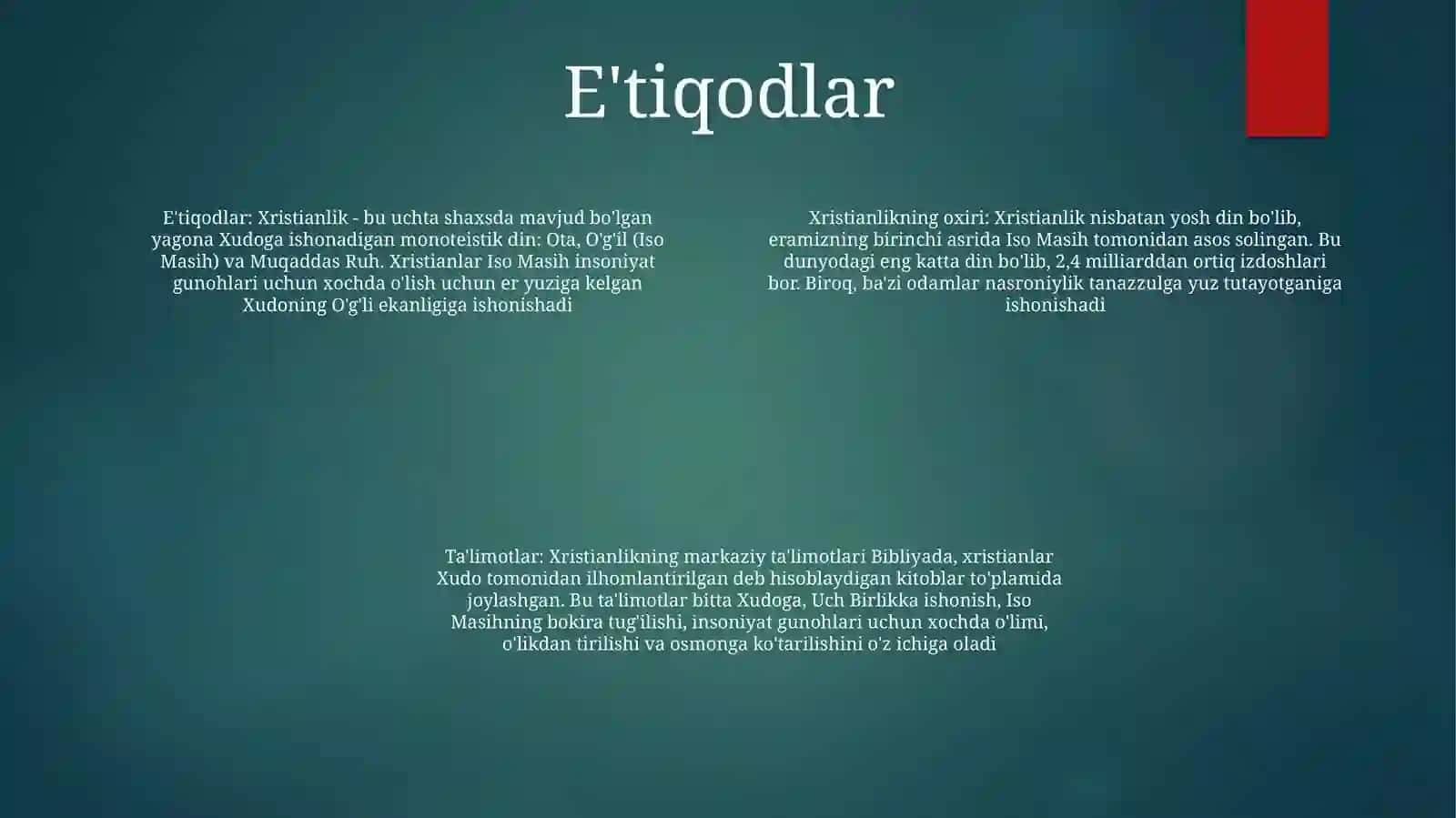 Xristianlikning Paydo Bo'Lishi, Aqidalari, Asosiy Yo'Nalishlari, Ta‘Limotlari Va Manbalari 3