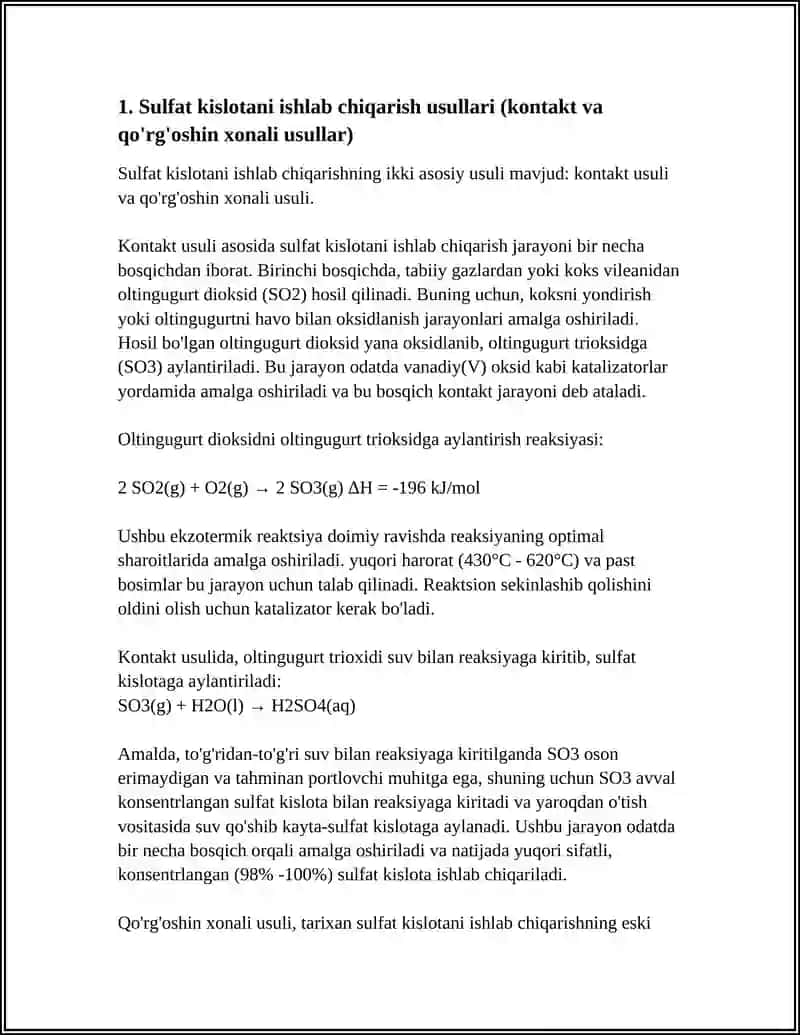 SULFAT KISLOTA ISHLAB CHIQARISH 3