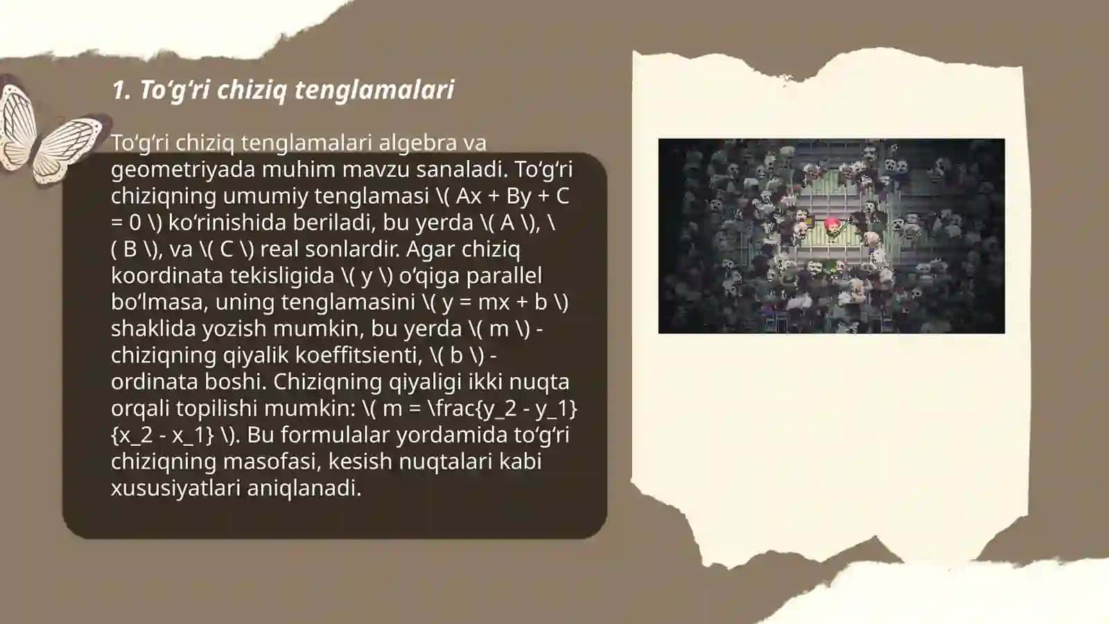 Toʻgʻri chiziqlarning koeffitsienti.orasidagi burchak.Toʻgʻri burchak chiziqlar 3