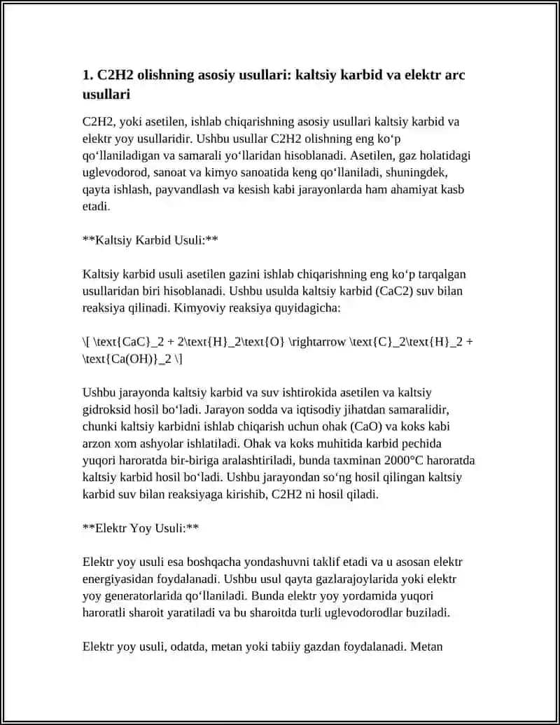 C2H2 ISHLAB CHIQARISH.C2H2NI OLISH TEXNOLOGIYASI 3