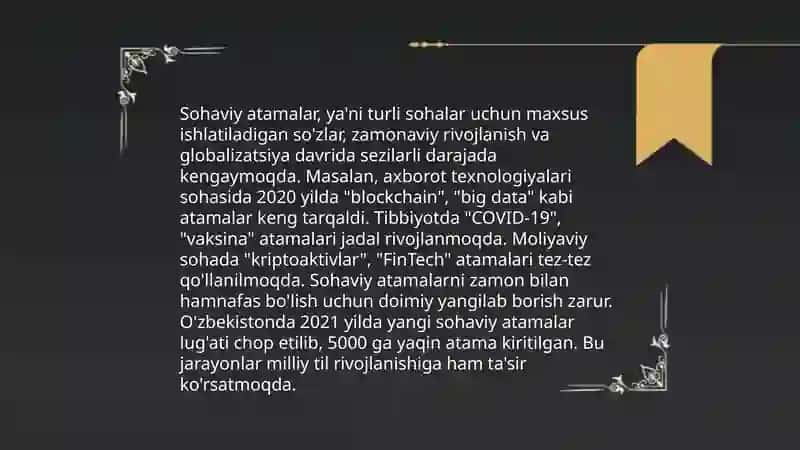Sohaviy atamalarning zamon bilan hamnafasligini izohlash 3