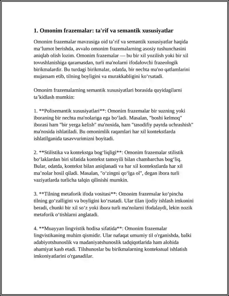 FRAZEMALARNING SEMANTIK TURLARI:OMONIM,SINONIM,ANTONIM IBORALAR 3