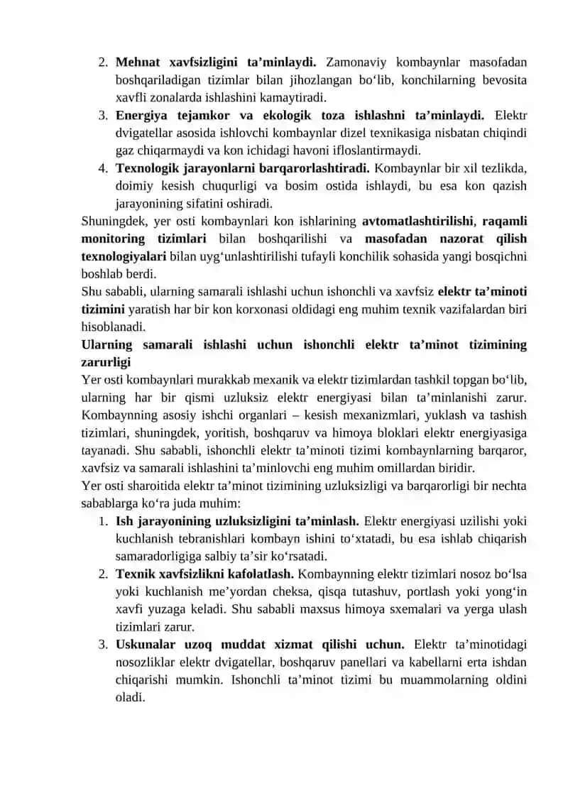 Yer osti kambaynlarining elektr uskunalari elektr ta'minoti sxemalari 3