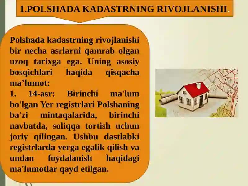 Polsha davlatining kadastr ishlarini yuritish, tajribasini o`rganish va ularni tahlil qilish 3