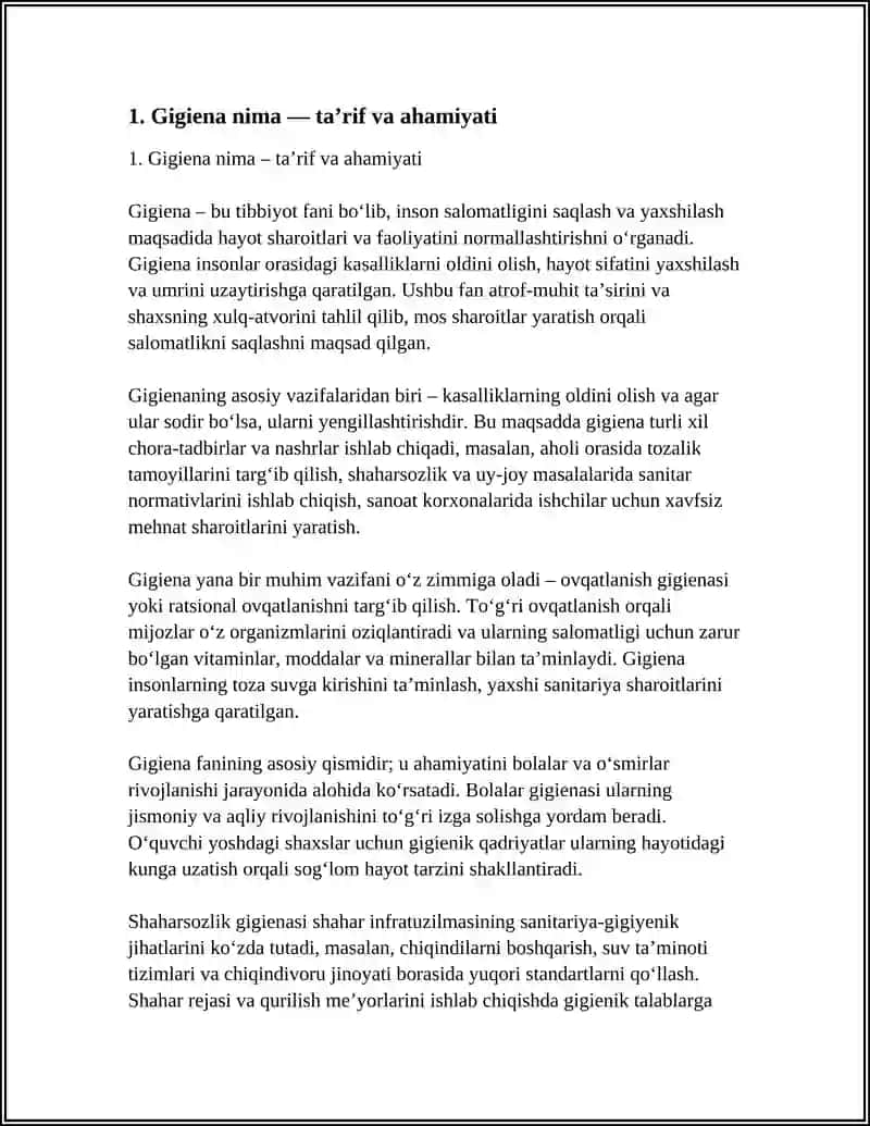 GIGIENA NIMA HAQIDA PDF TAYYORLAB BERING 3