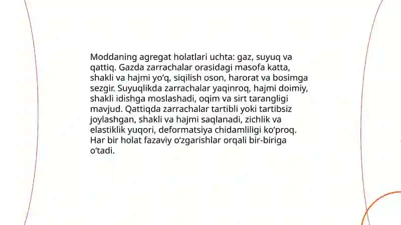 Moddaning agregat holatlari va suyuqlik hamda qattiq jismlarning xususiyatlari 3