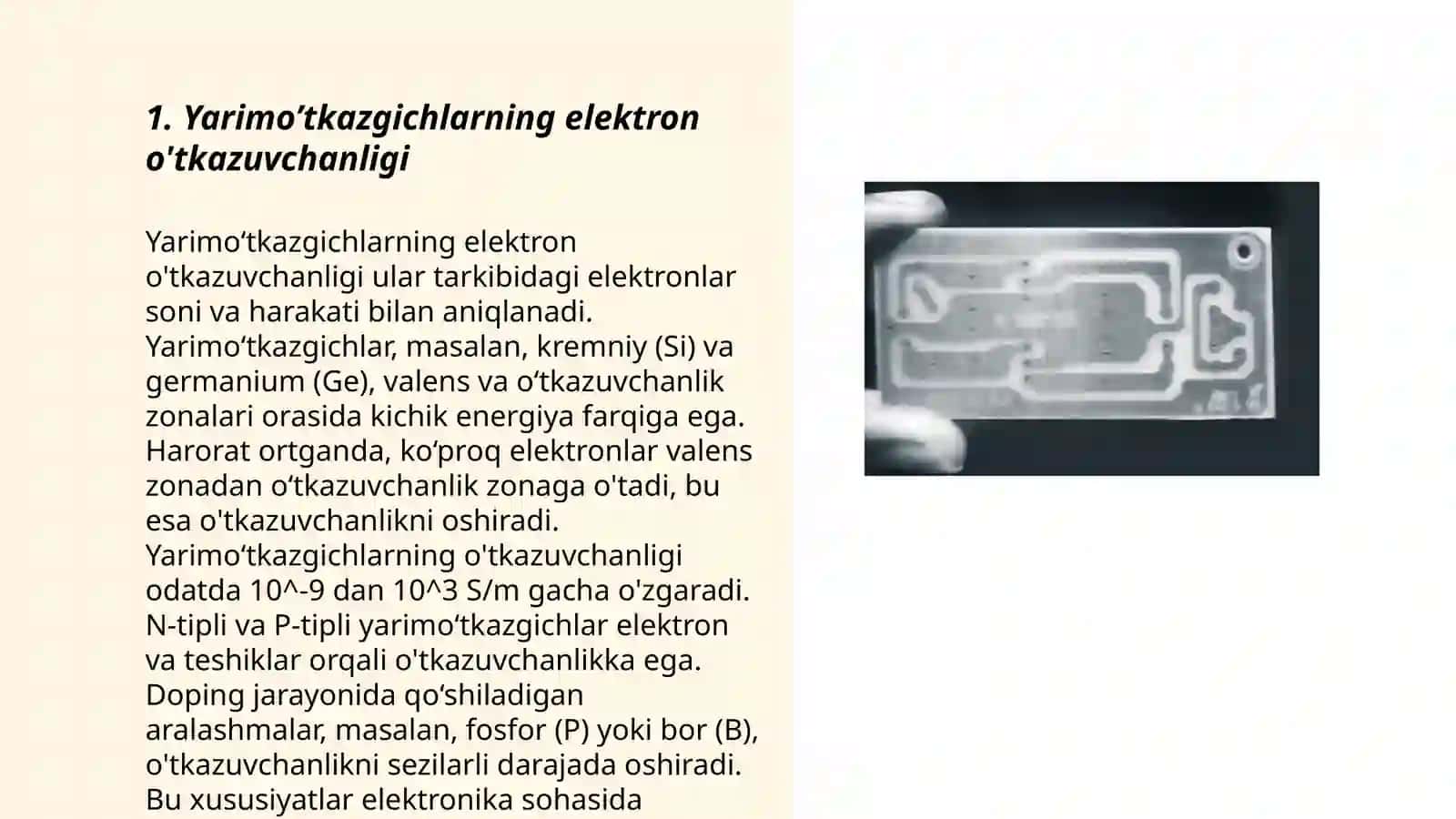 Yarimo’tkazgichlarning xususiy va aralashmali o’tkazuvchanligi. Yarimo’tkazgichlarda Fermi sathi 3