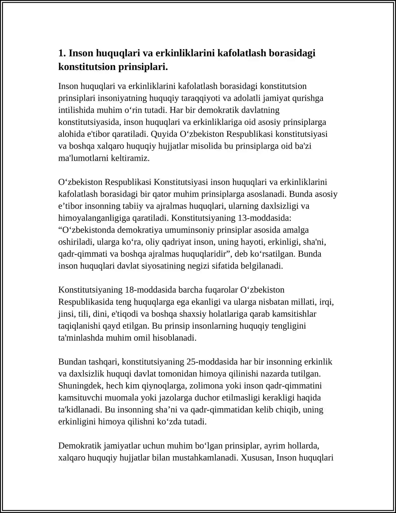 O'ZBEKISTONDA INSON HUQUQLARI VA ERKINLIKLARI KAFOLATINING YARATILISHI 3