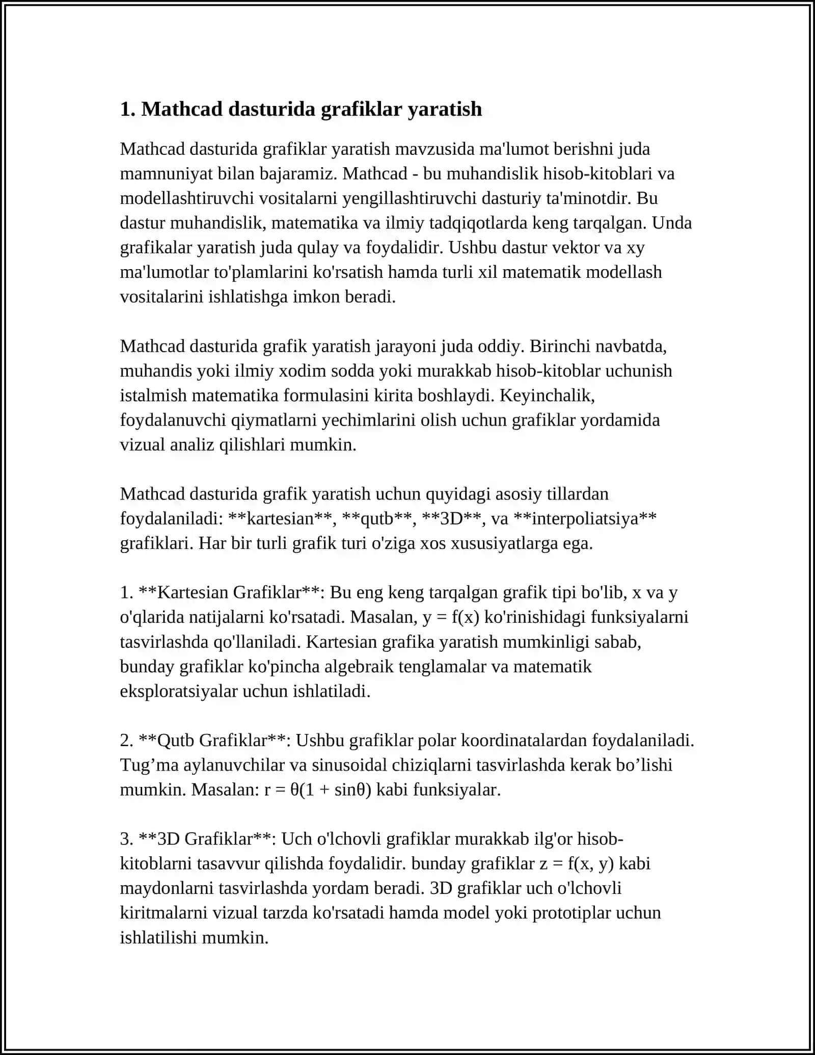 MATHCAD DASTURINI TASVIR VA GRAFIKLAR DASTURLASH FUNKSIYALARI 3