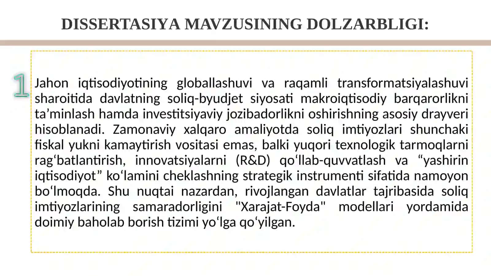 Dissertatsiya - "Mamalakatimizda soliq imtiyozlarini samaradorligini oshirish mexanizmi" 3