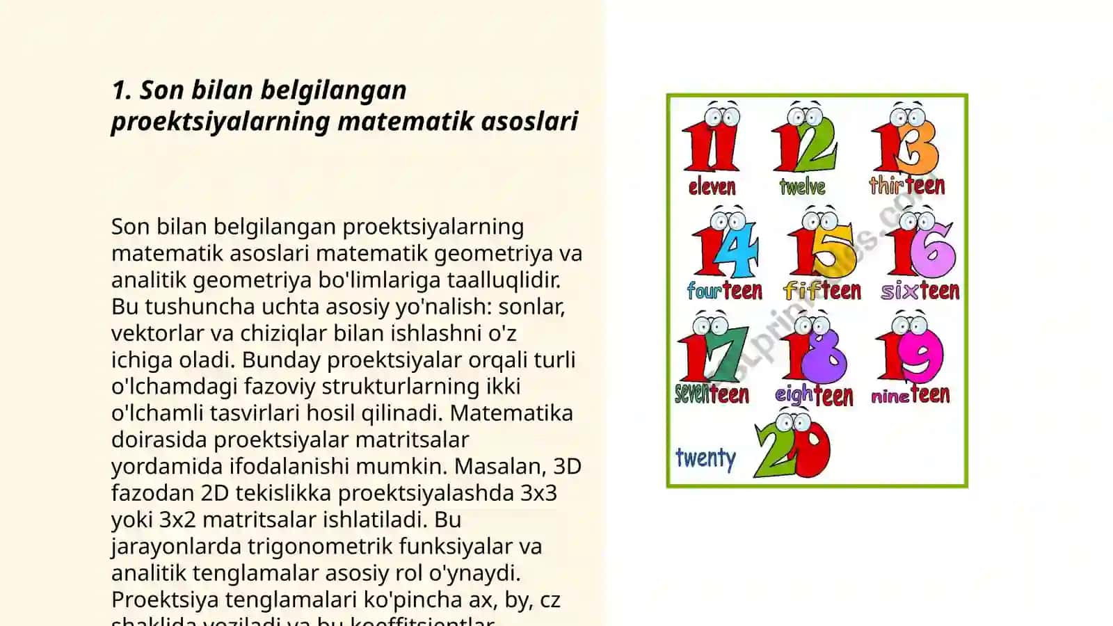 Sonlar bilan belgilangan proeksiyalarni òqitish texnalogiyalari 3
