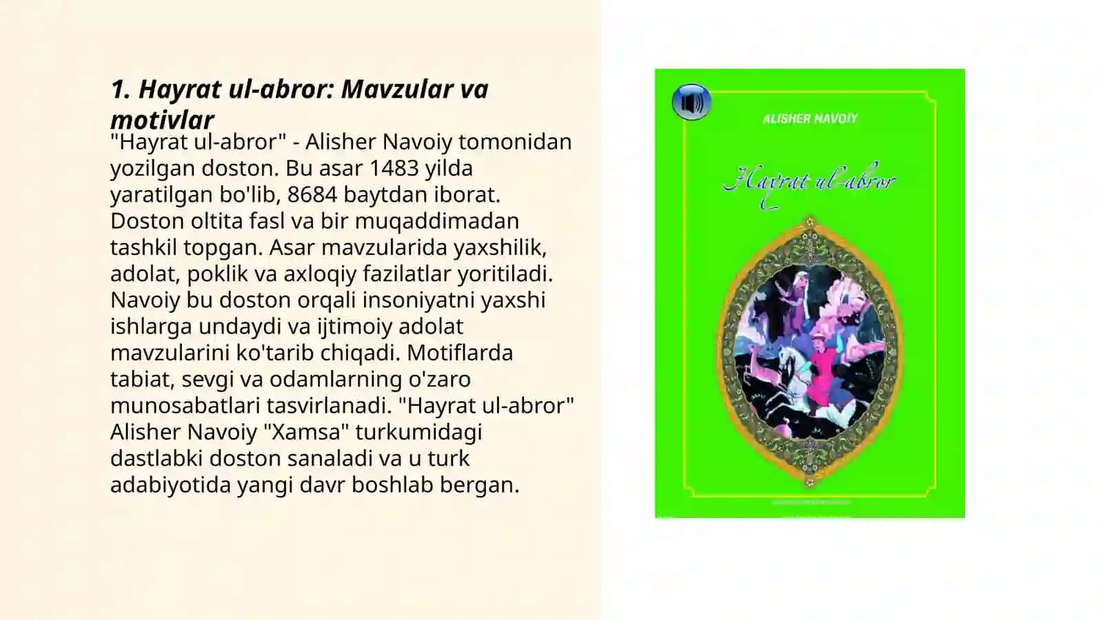 Hayrat ul-abror: Mavzular va motivlar 3