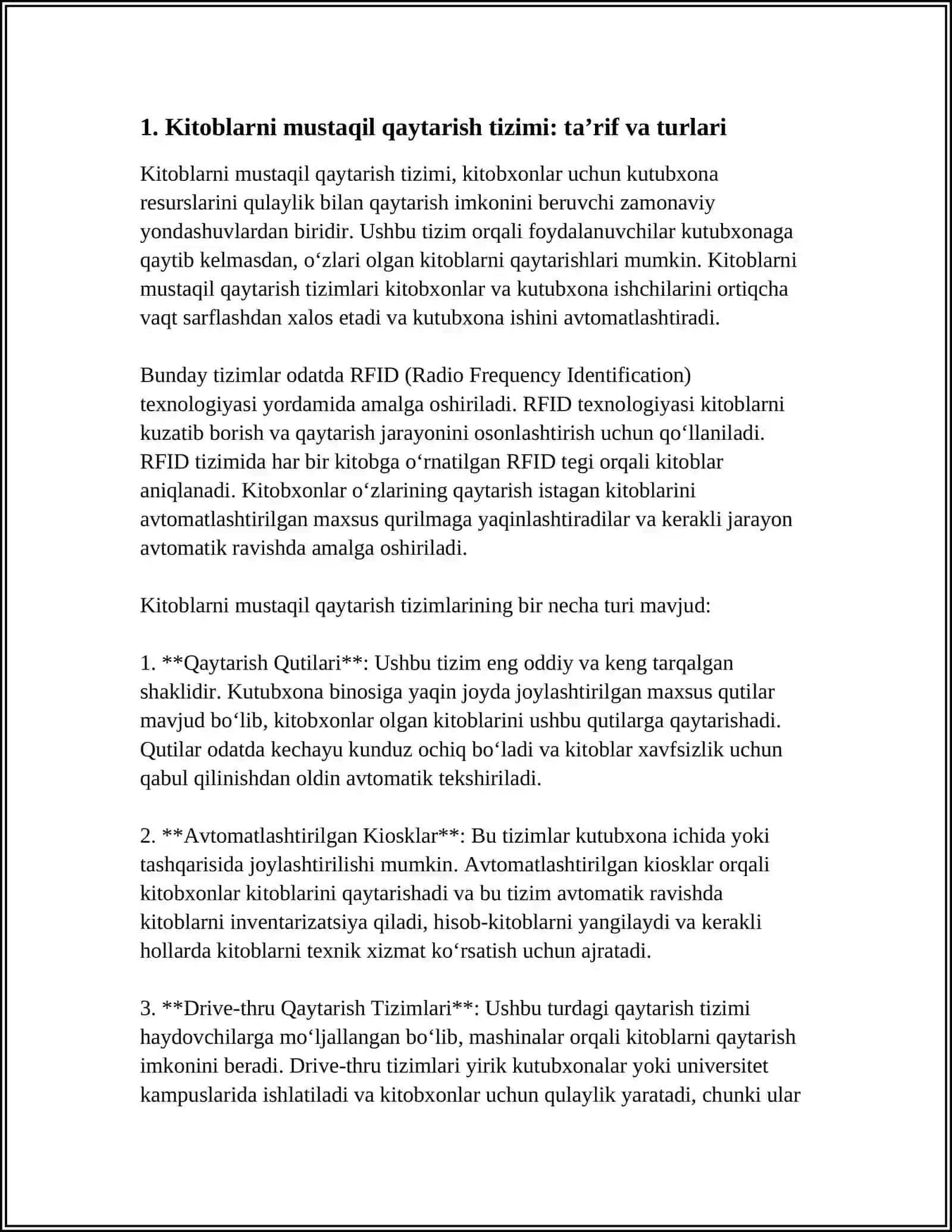 KITOBLARNI MUSTAQIL QAYTARISH TIZIMLARI.SELF -SERVICE TIZIMLARI 3