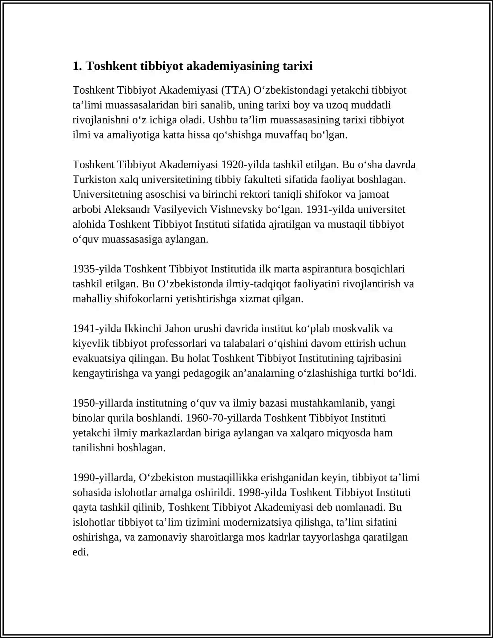 Mavzu: TOSHKENT TIBBIYOT AKADEMIYASI 3