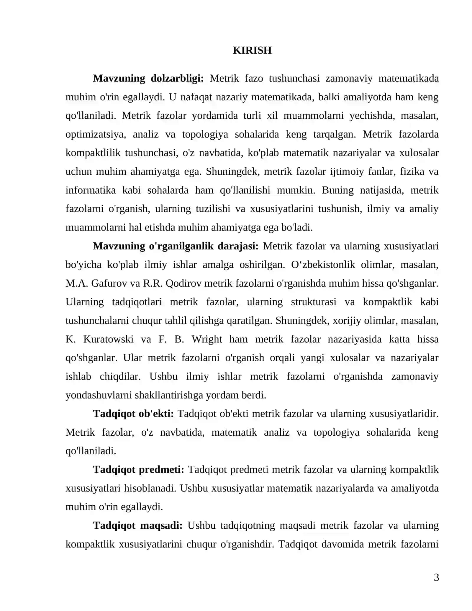 Metrik fazo. Misollar. Metrik fazoda kompaktlilik 3