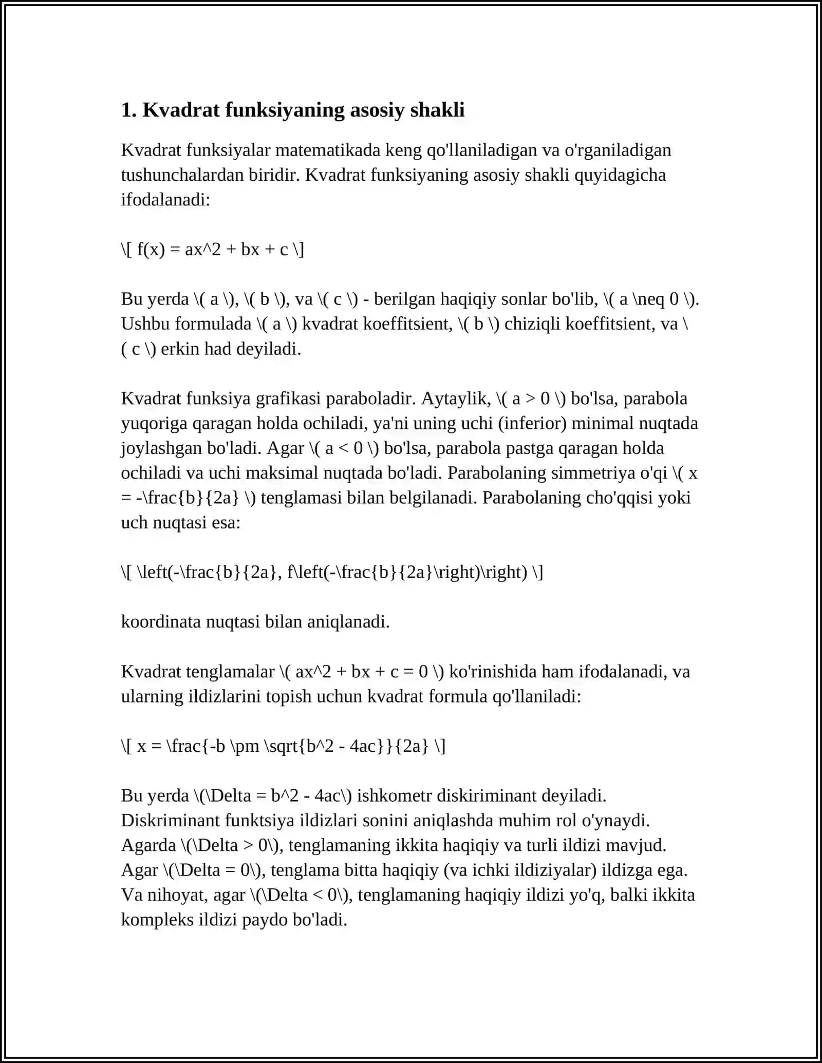 KVADRAT FUNKSIYANING XOSSALARI 3