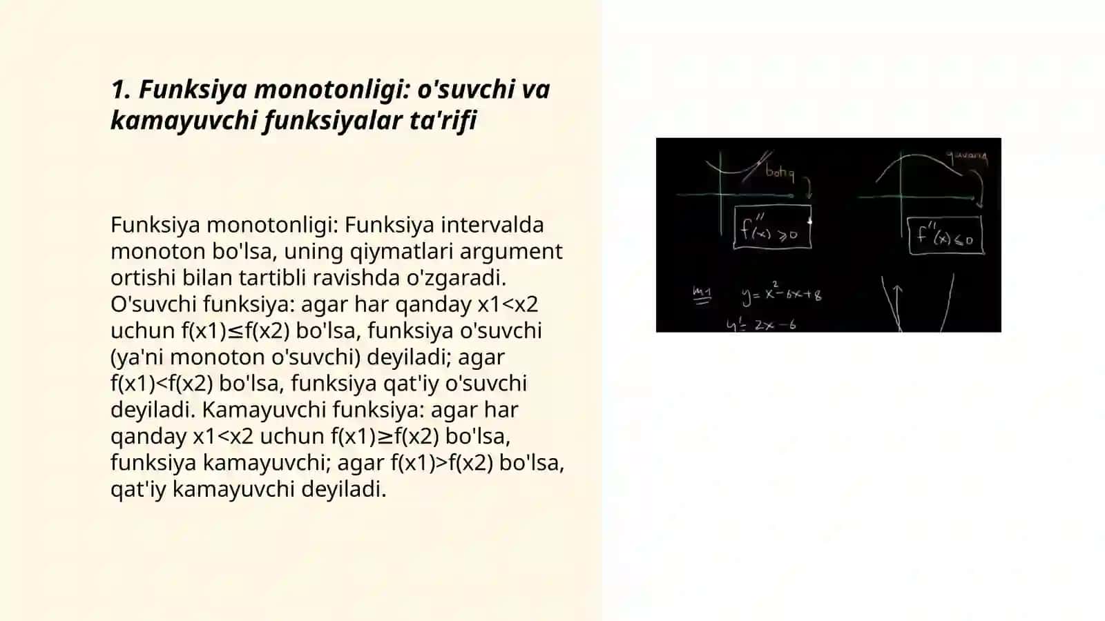 Funksiya monotonligi, qavariqlik va botiqlik oraliqlari 3