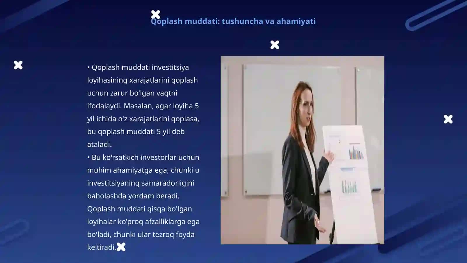 Qoplash muddati, sof joriy qiymat, foydalilikindeksi va foydaning ichki me'yori 3