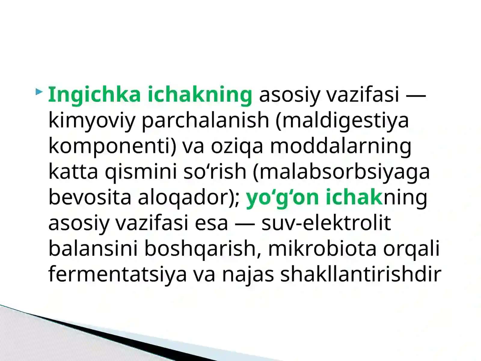 Odam va hayvonlarning ingichka va  yo'g'on ichagida ovqat hazm bo'lishini o'ziga xosligi 3