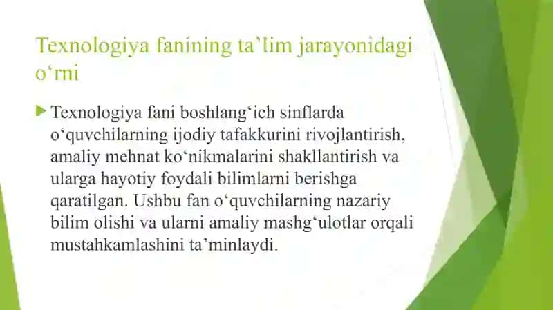 texnologiya darslarda o'quv jarayonida tashkil etish 3