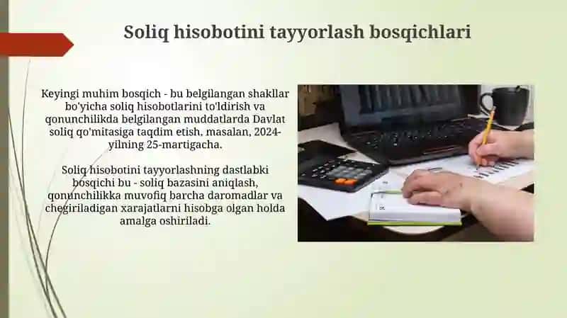 Soliq hisobini tayyorlash bosqichlari 3