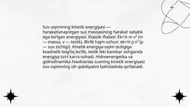 Suv oqimining kinetik energiyasi tushunchasi 3