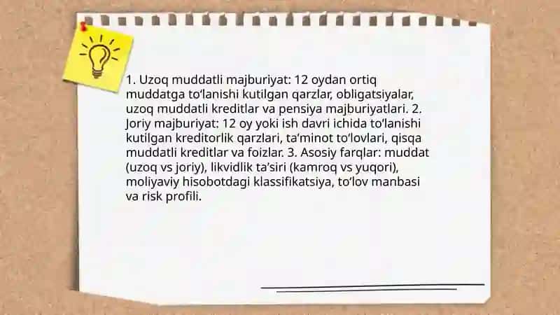 Uzoq muddatli majburiyatlar va joriy majburiyatlarni qanday farqlash mumkin 3