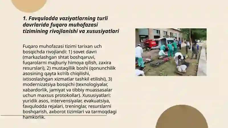 Favqulodda vaziyatlarning turli davrlarida Fuqaro muhofazasi faoliyatining xususiyatlari 3