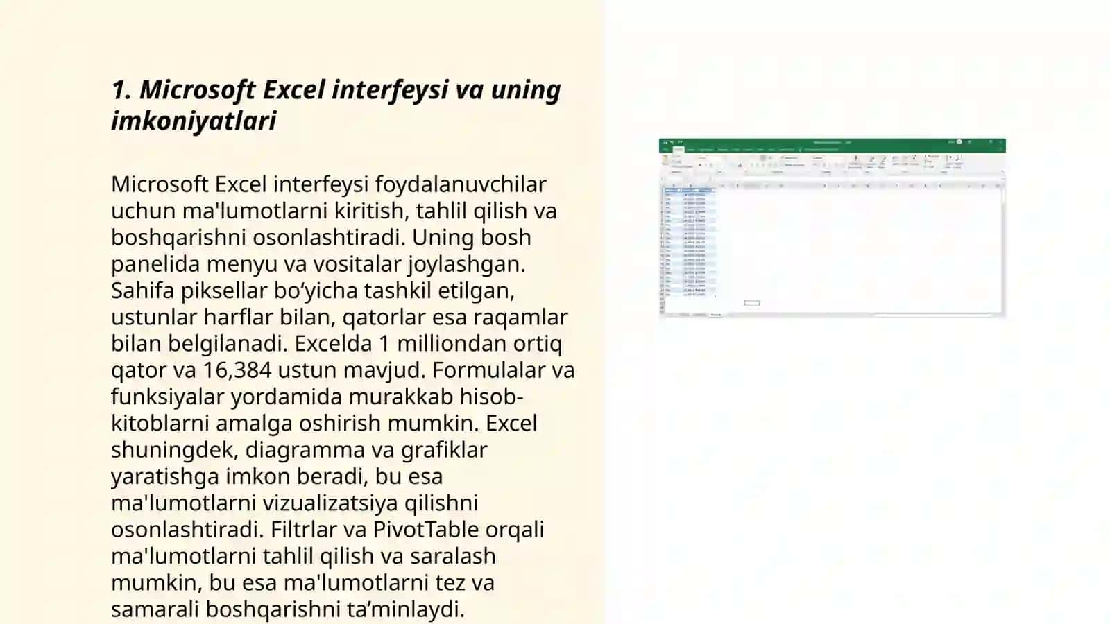 Microsoft Exsel elektron jadval muharririda ishlash 3