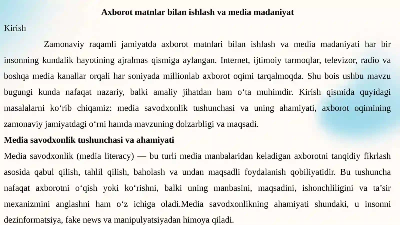 Аxborotmatnlar bilan ishlash va mediamadaniyat 3