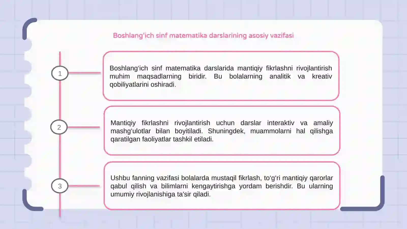 Boshlang‘ich sinf matematika darslarida mantiqiy fikrlashni rivojlantirish fanining maqsad va vazifalari 3