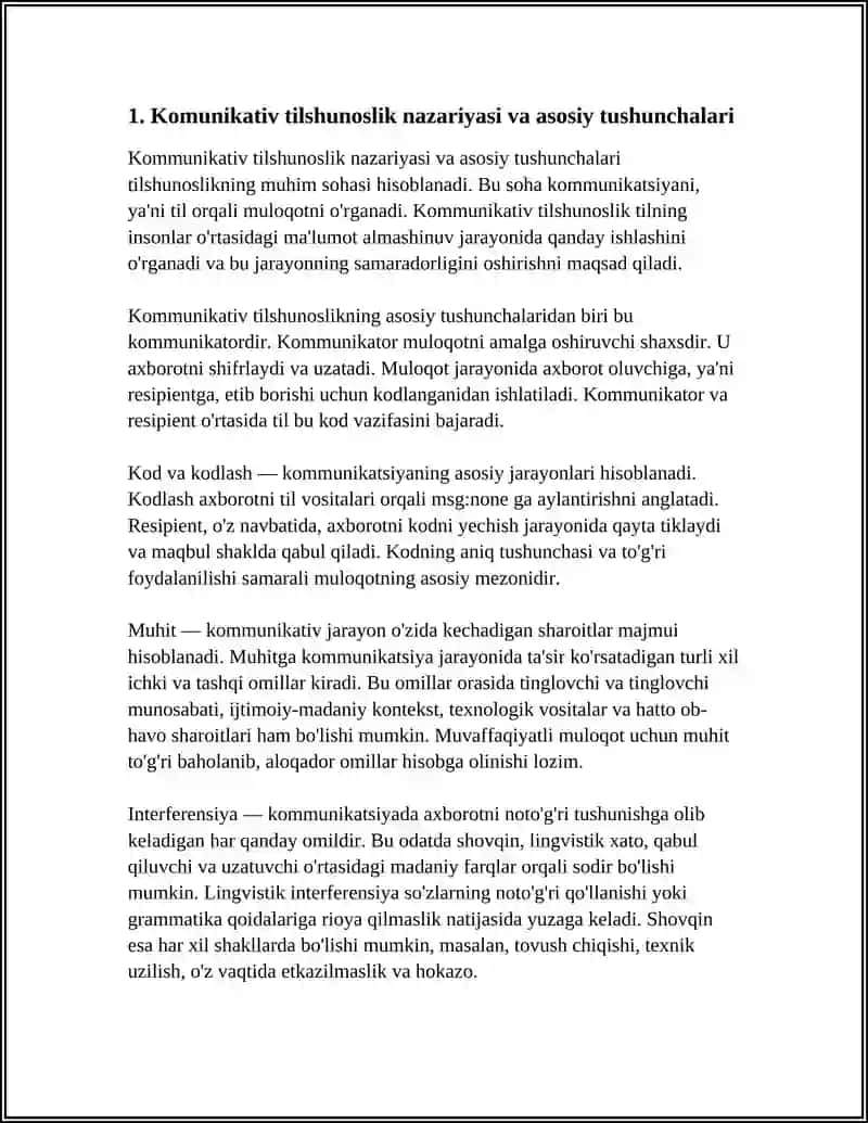MUSTAQIL ISH: KOMMUNIKATIV TILSHUNOSLIK 3