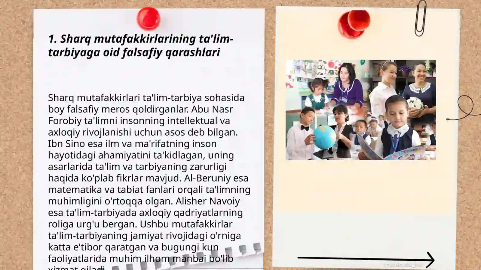 Sharq mutafakkirlari ijodida ta'lim-tarbiya, ustoz-murabbiy masalalariga bagʻishlangan ilmiy tadqiqotlari pedagogika fanining rivojidagi oʻrni 3