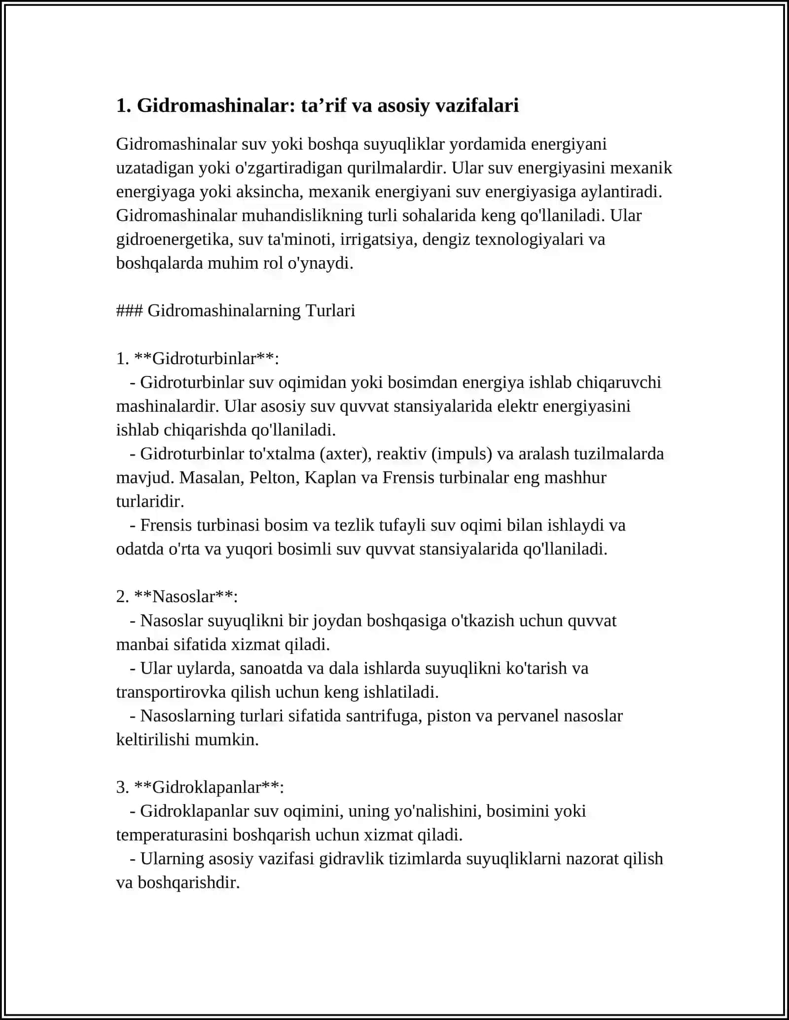 SUYUQLIKNI HARKATLANTIRUVCHI GIDROVLIK MASHINALAR TOʻGʻRISIDA UMUMIY MAʼLUMOTLAR 3