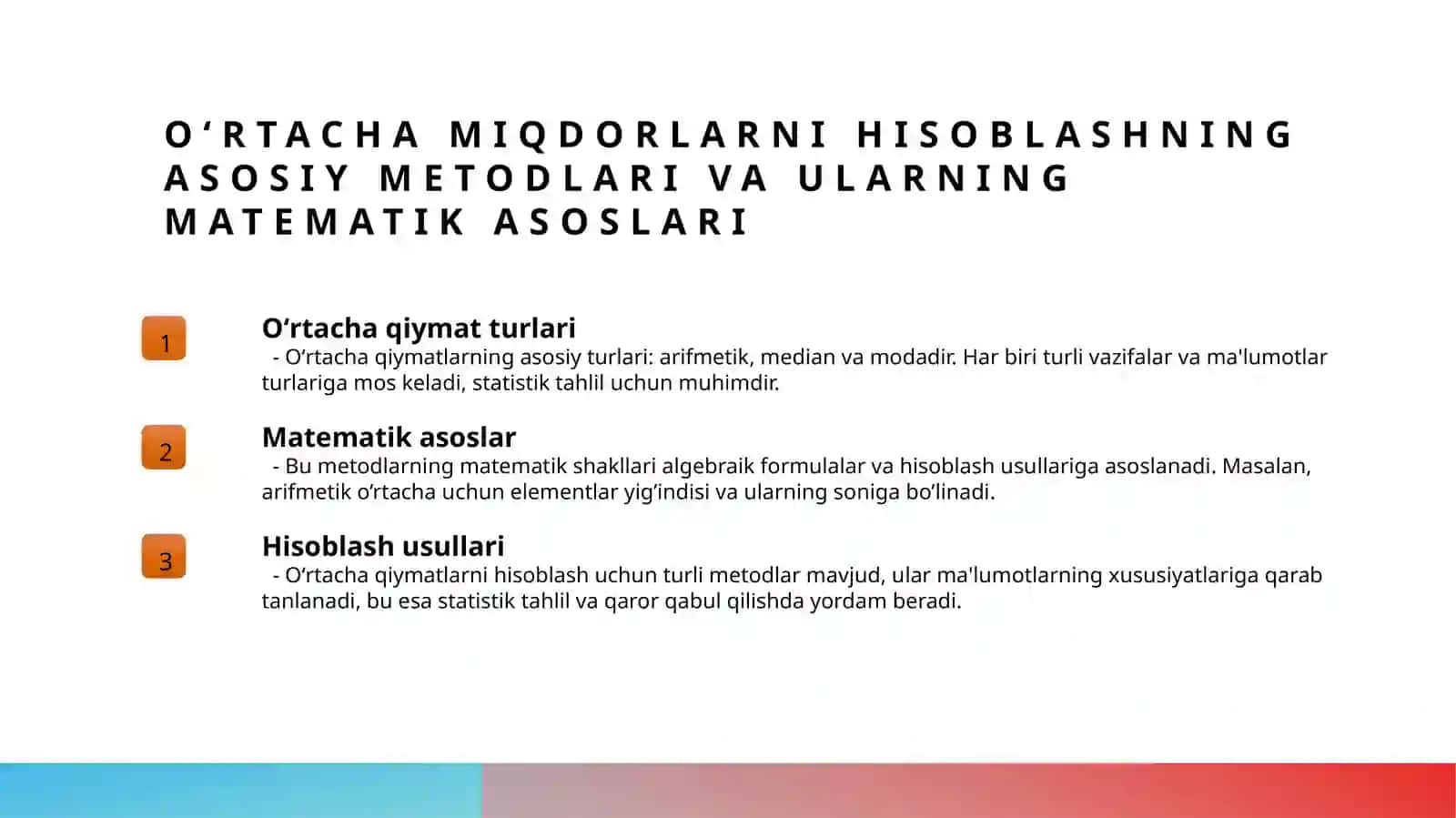 Oʻrtacha miqdorlar va ularni hisoblash boʻyicha masalalar yechish 3
