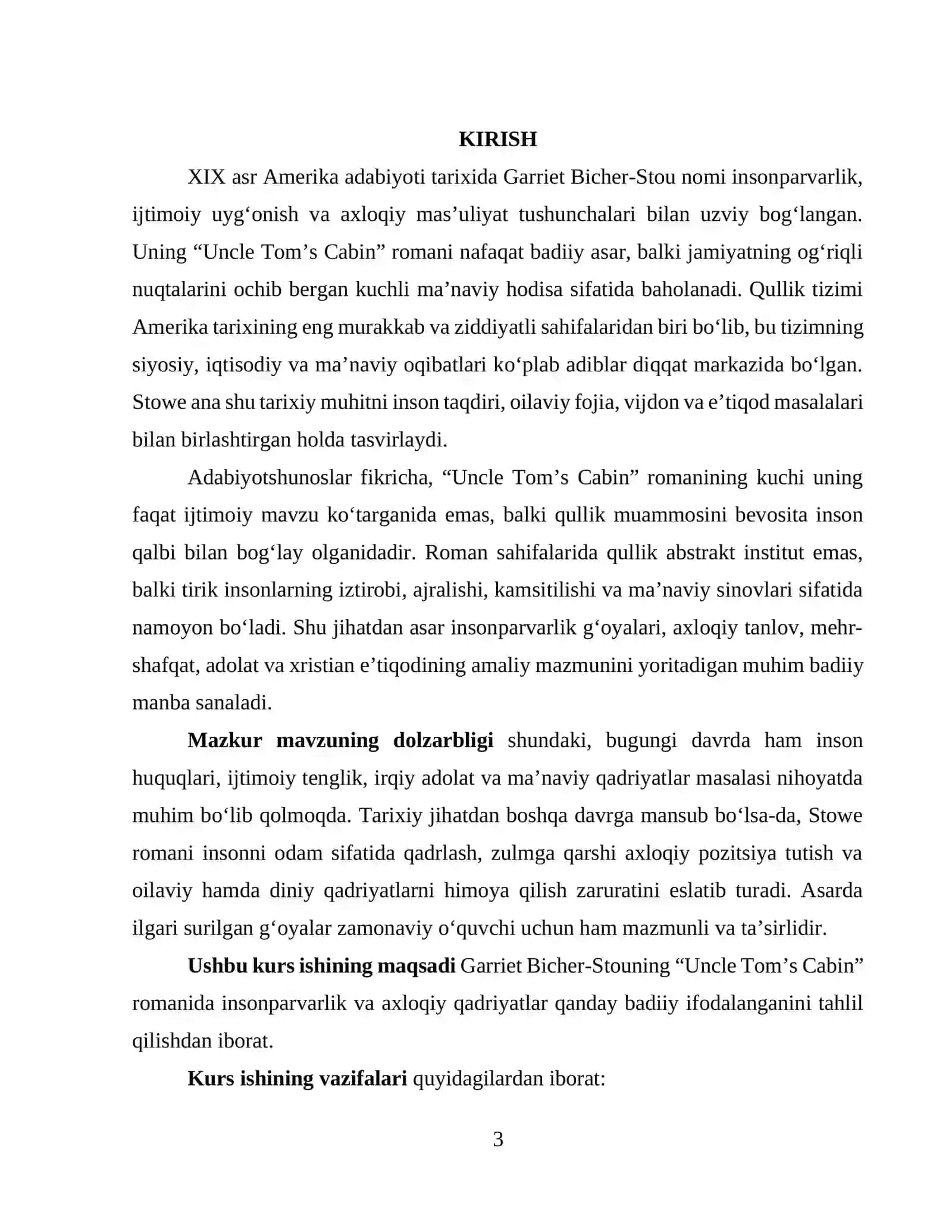 "GARRIET BICHER STOUNING “UNCLE TOM’S CABIN” ROMANIDA INSONPARVARLIK VA AXLOQIY QADRIYATLAR TALQINI" 3
