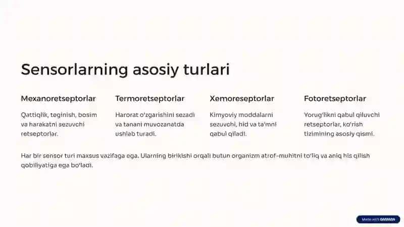 Sensor tizimlari, tekshirish usullari va retseptorlarning sinflanishi 3