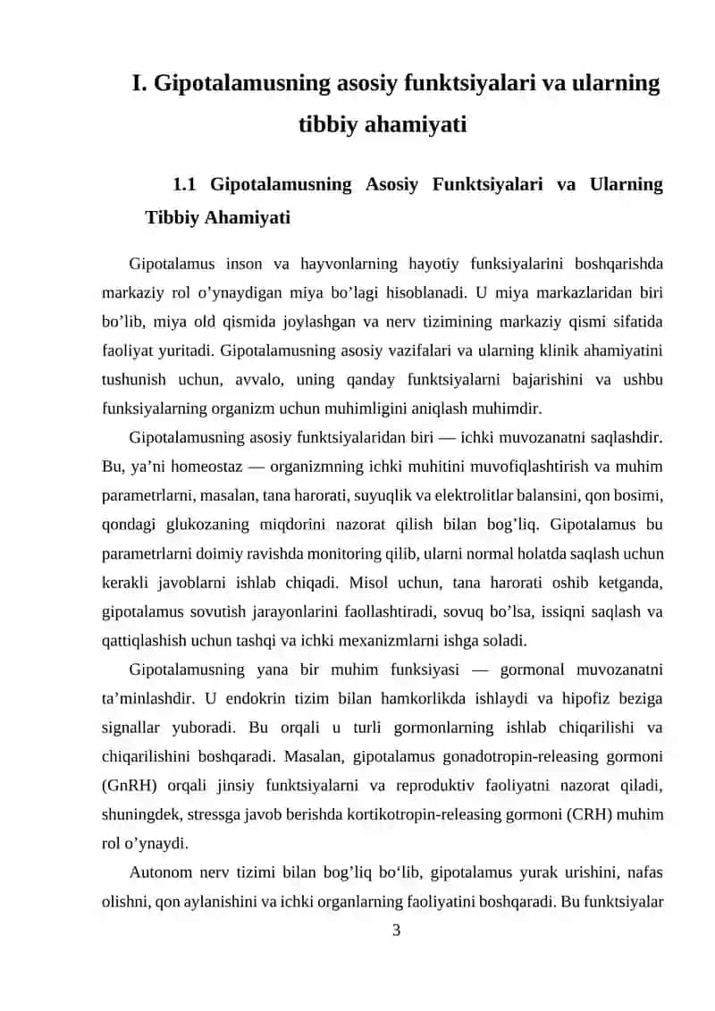 Gipotalamusning asosiy funktsiyalari va ularning tibbiy ahamiyati 3