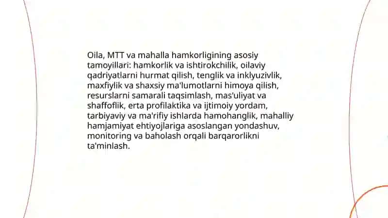 Oila, MTT va mahalla hamkorligining asosiy tamoyillari 3