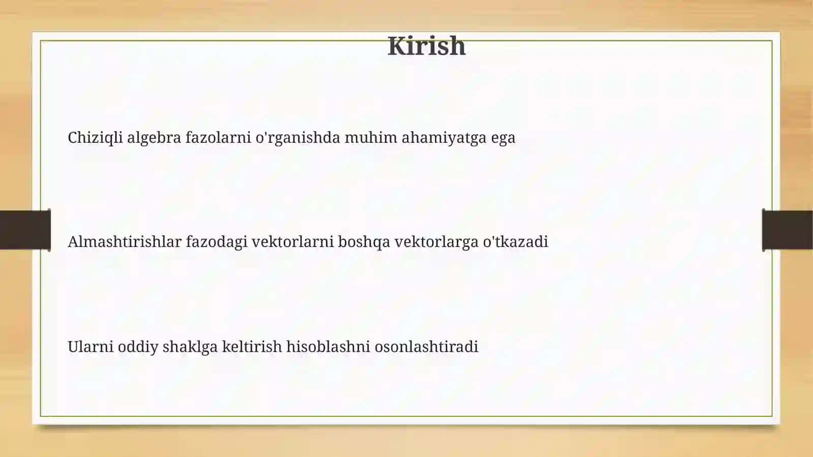 O'ziga -oʻzi qoʻshma almashtirishlarini diognal shaklga keltirish 3