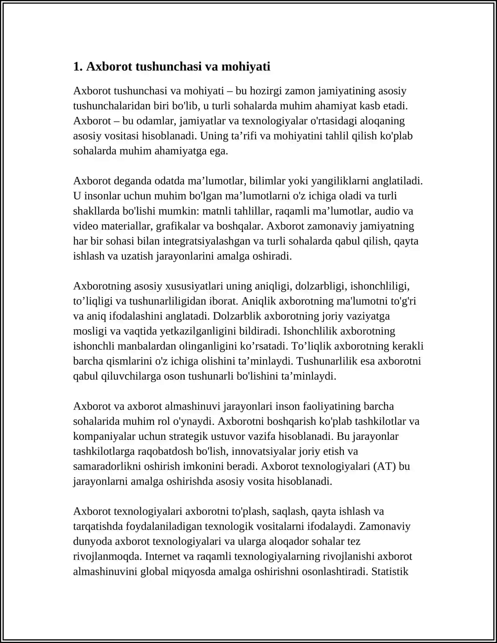 AXBOROTLARNING XUSUSIYATLARI 3