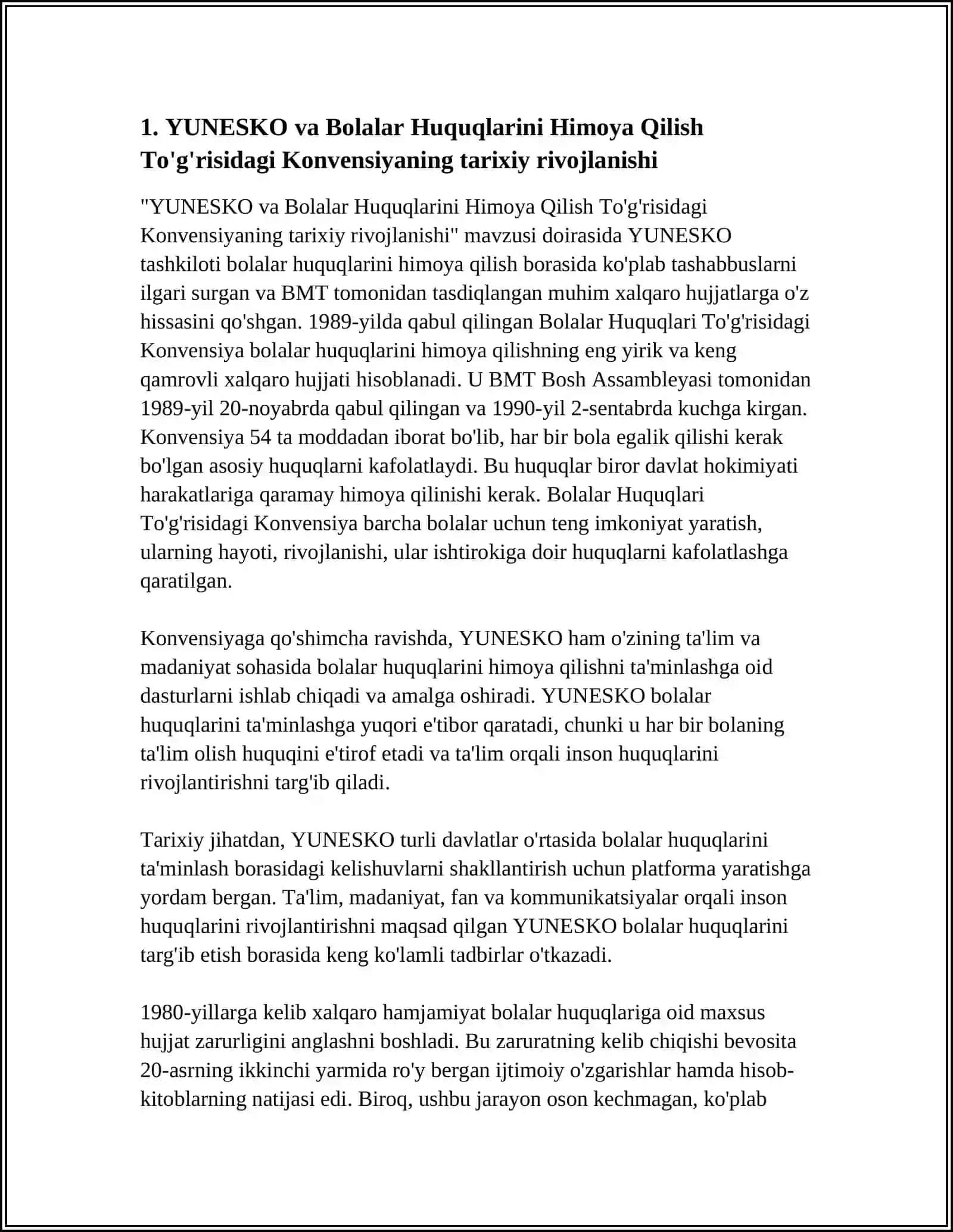YUNESKO TASHKILOTINING BOLALAR HUQUGLARINI HIMOYA QILISH TO'G'RISIDAGI KONVENSIYASI 3