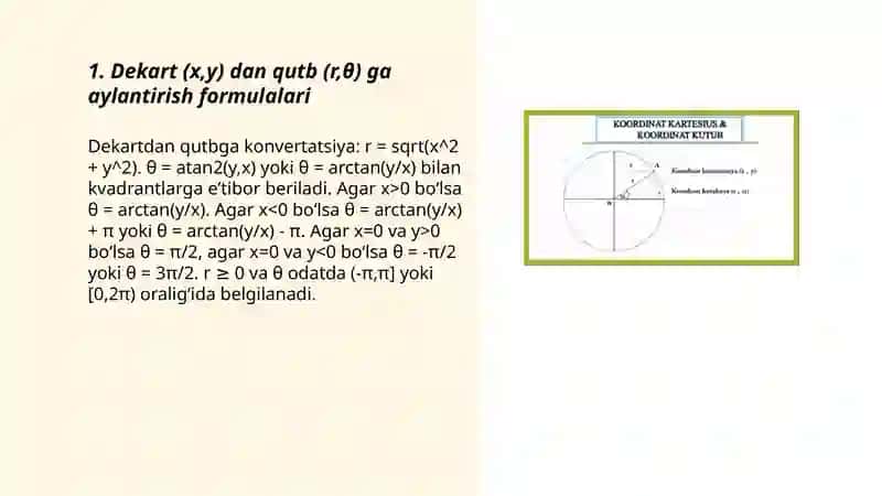 Dekart va qutb koordinatalari orasidagi bog'lanish 3